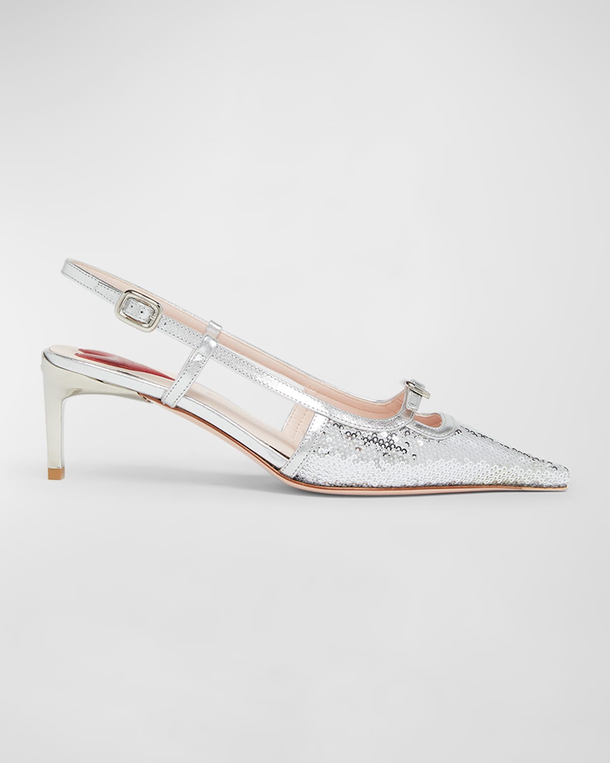 Shop Roger Vivier Mini Buckle Metallic Sequin Slingback Pumps In Argento