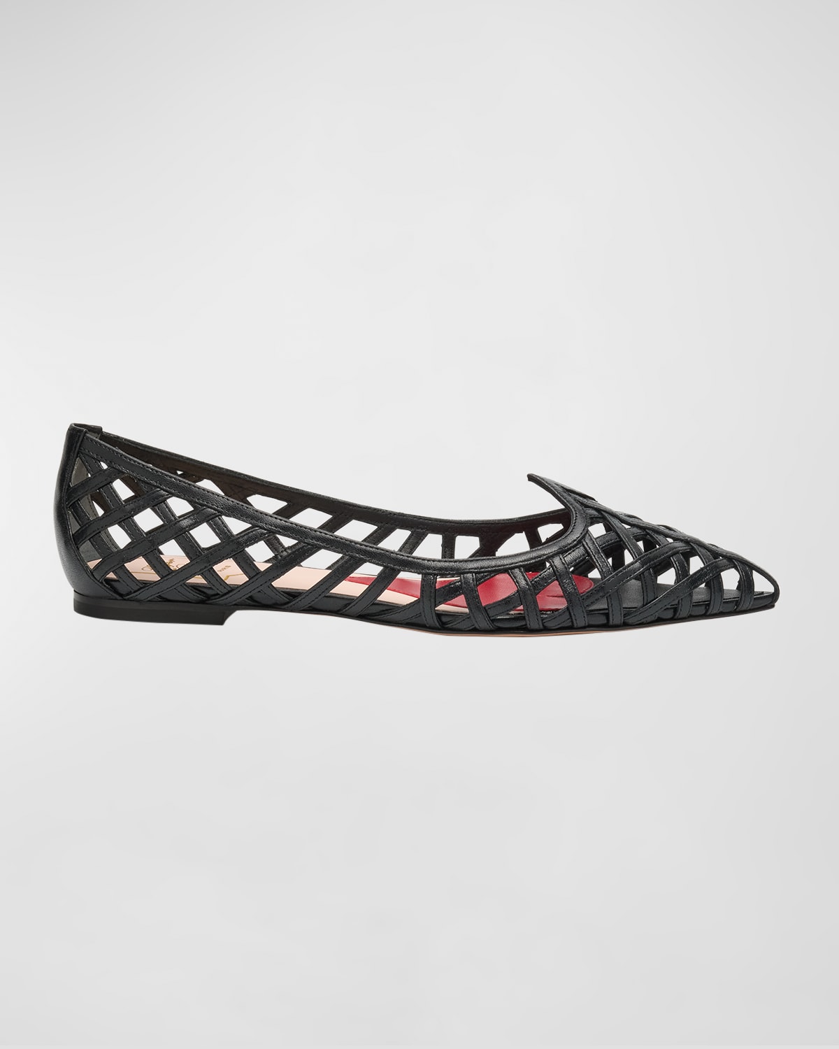 Roger Vivier Leather Point Toe Ballet Flats With Cut-out Details In Nero