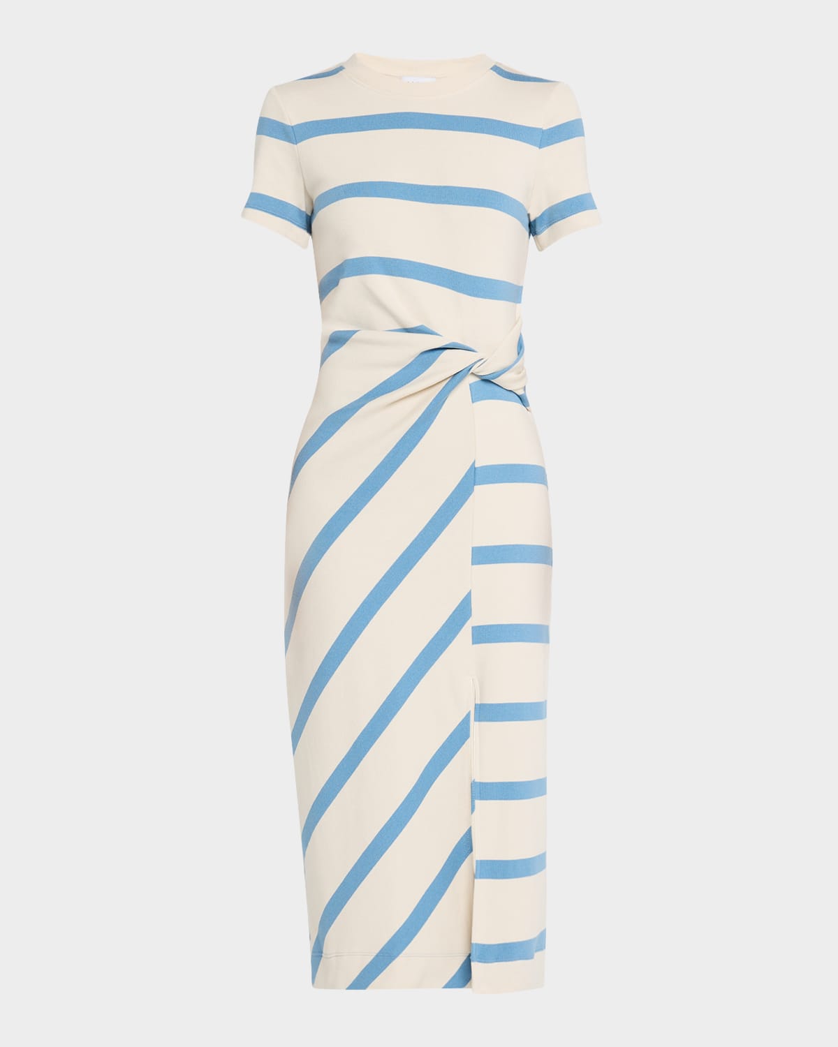 TANYA TAYLOR CODY TWISTED-WAIST SHORT-SLEEVE STRIPED MIDI DRESS 