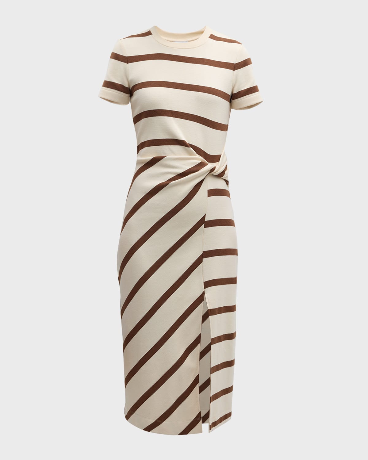 Tanya Taylor Cody Twisted-waist Short-sleeve Striped Midi Dress In Cream/deep Clay