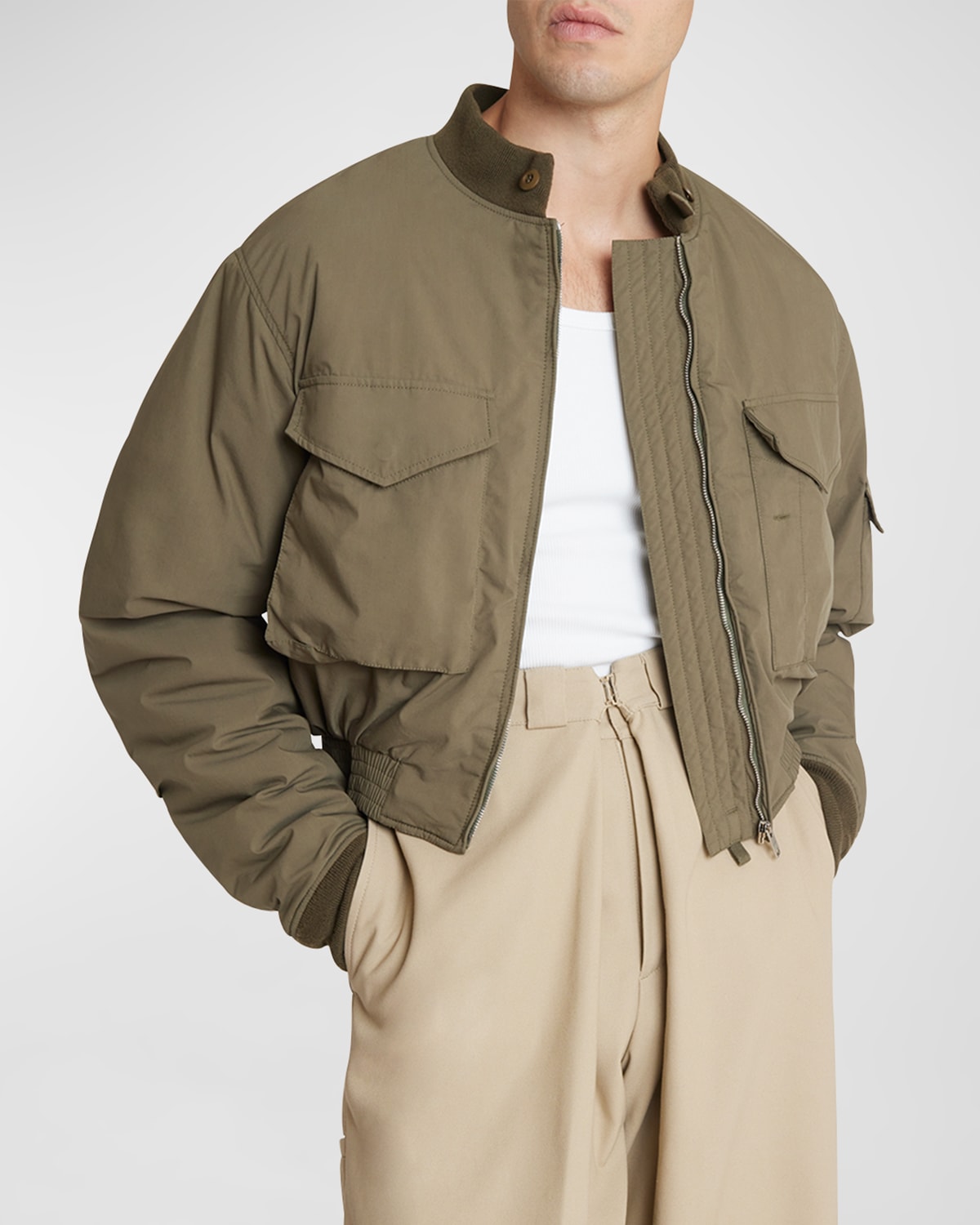 Shop Givenchy Men's Cropped Military Bomber Jacket In Olive Green