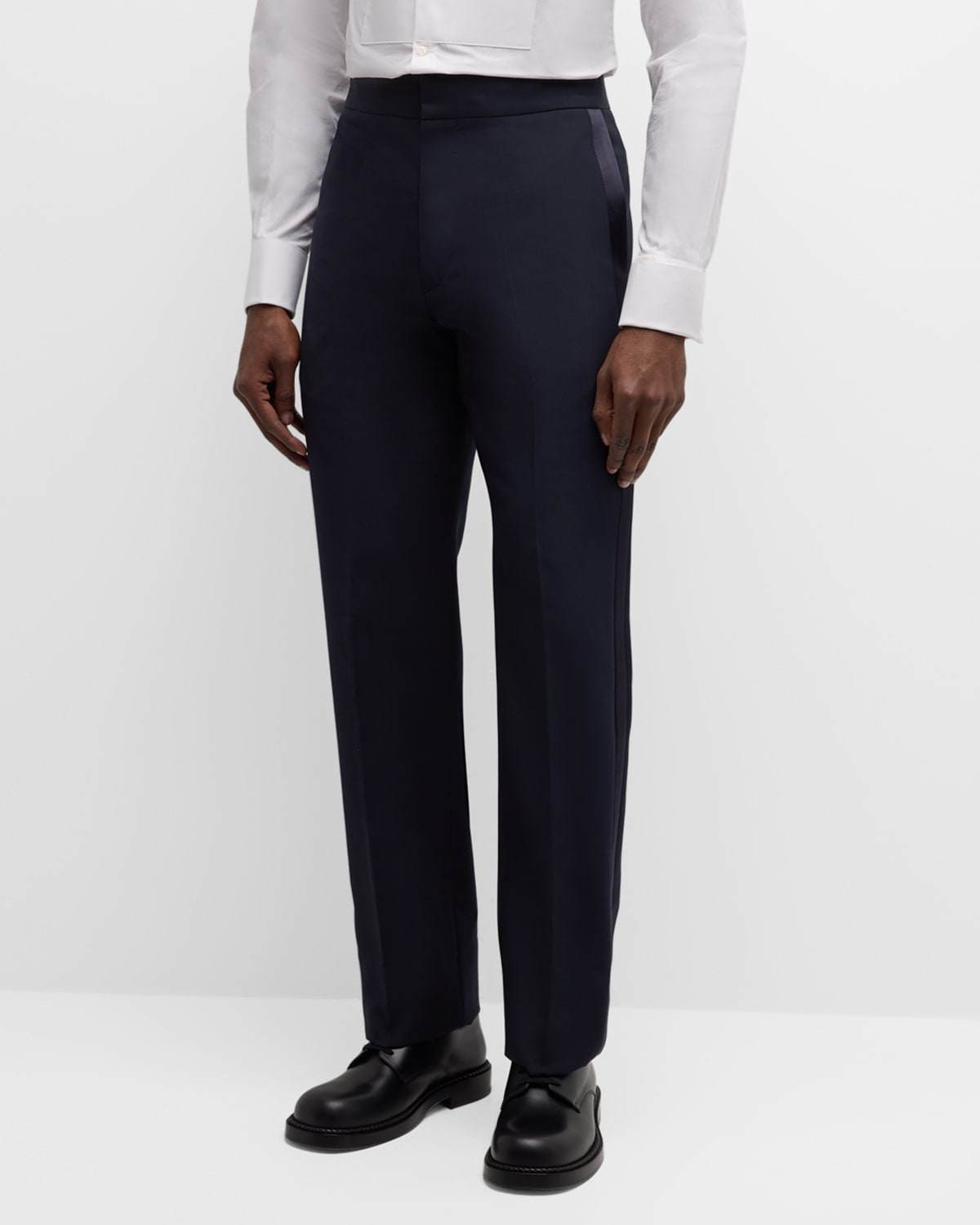 Givenchy Men's Wool Trousers With Satin Side Stripes In Night Blue