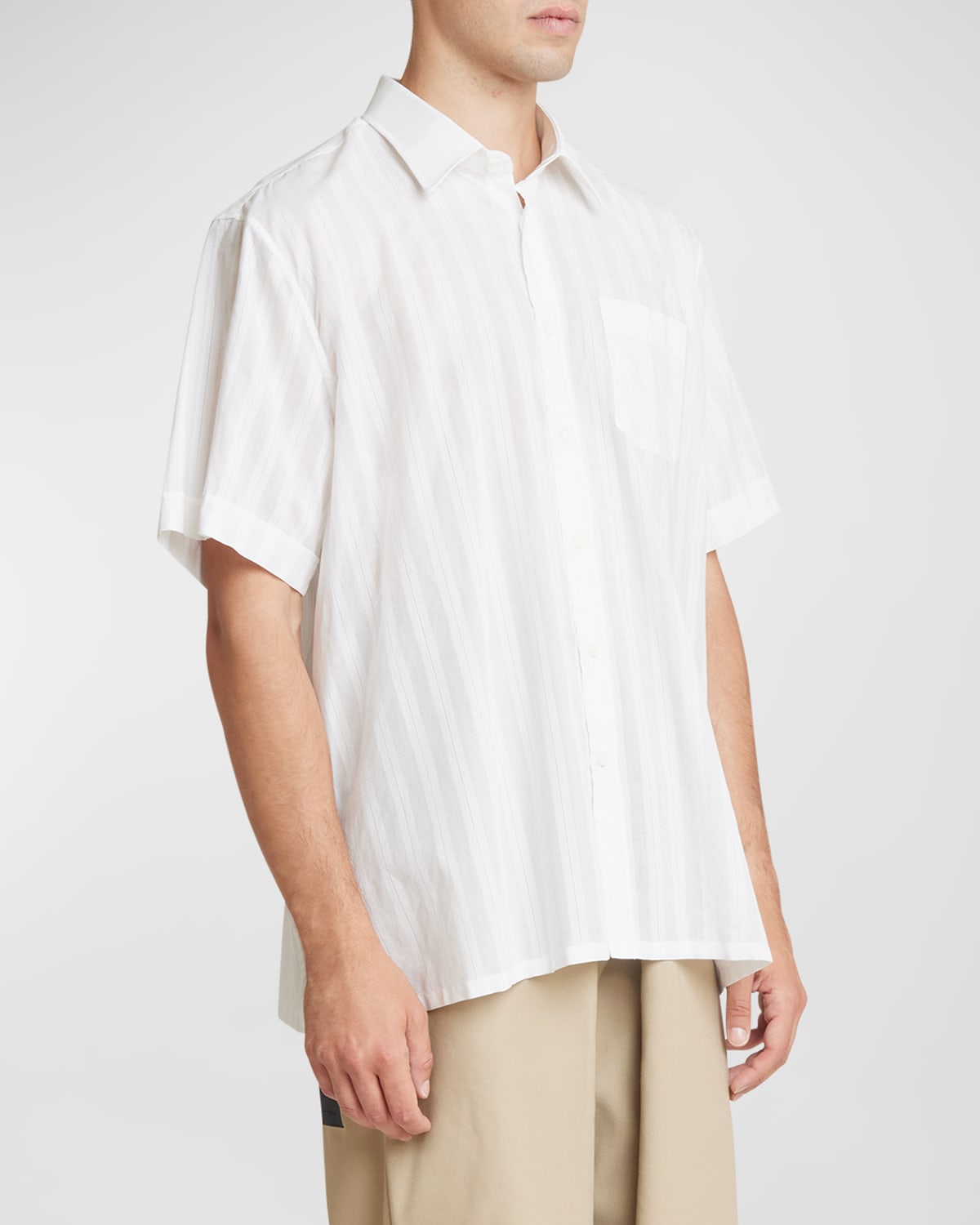 Shop Givenchy Men's Sheer Striped Sport Shirt In White