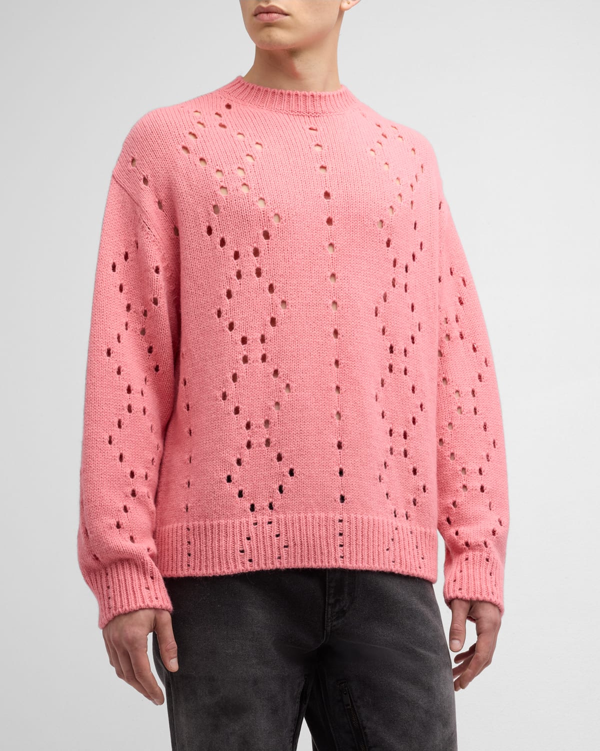 Shop Givenchy Men's Oversized Holey Sweater In Flamingo