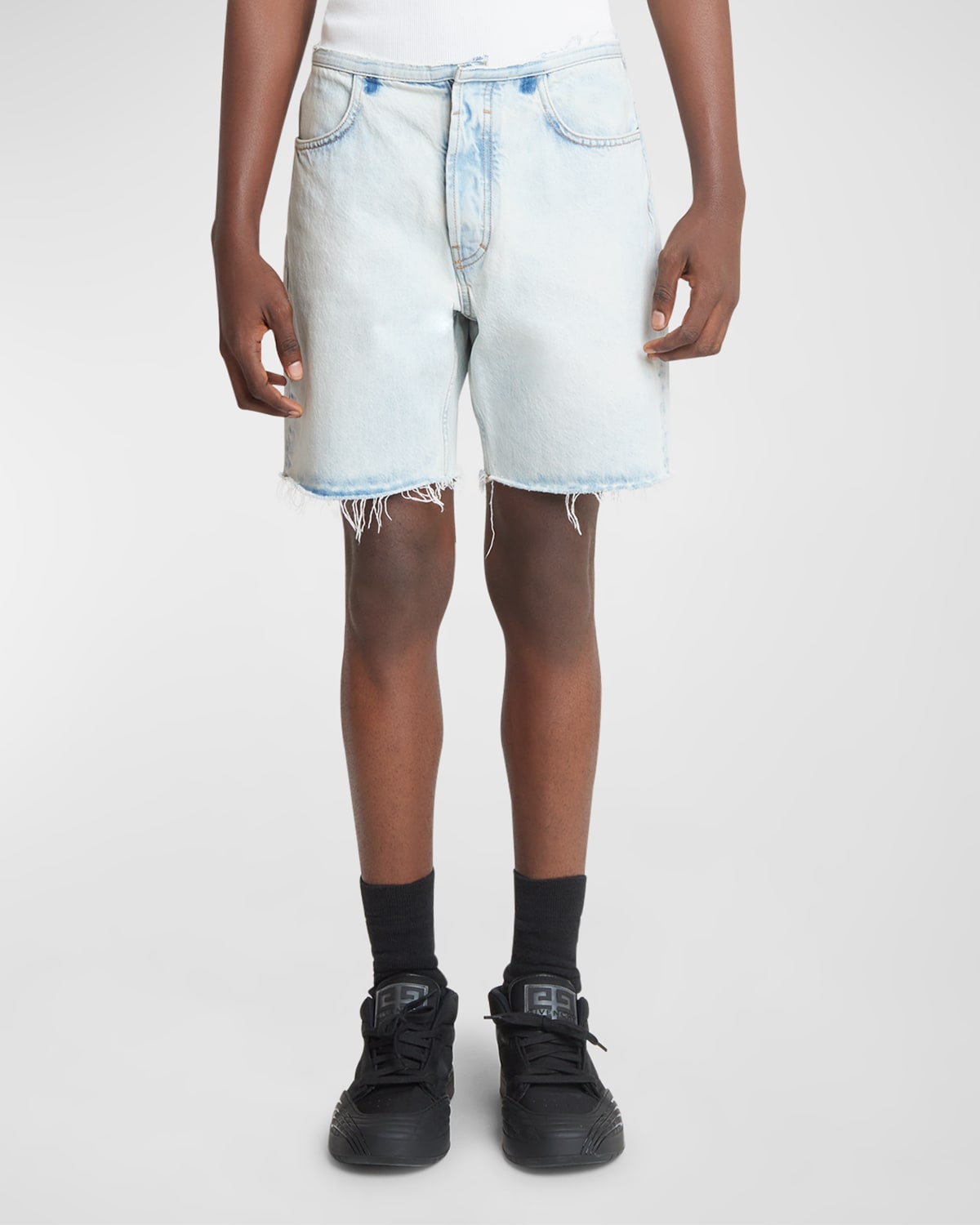 Shop Givenchy Men's Cutoff-waist Denim Shorts In Pale Blue