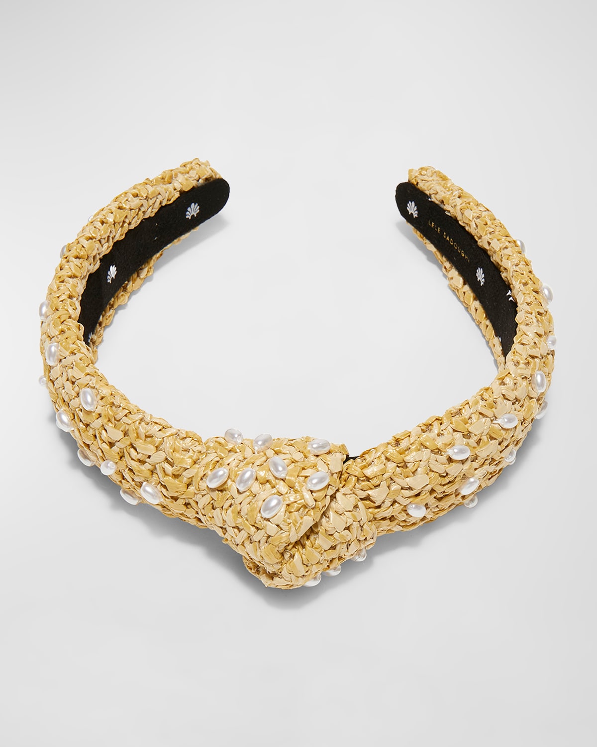 Lele Sadoughi Pearl Embellished Knotted Headband In Natural Raffia In Natural