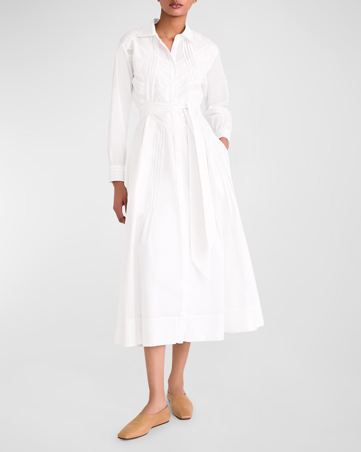 Shop Merlette Liberty Pintuck Pima Cotton Midi Shirtdress In White