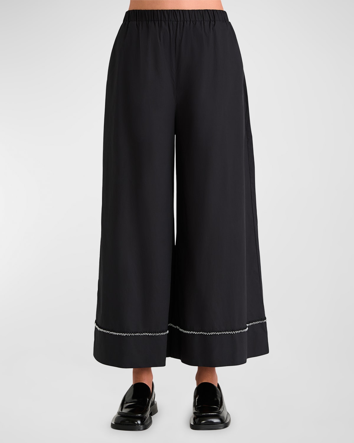 Shop Merlette Clarion Cropped Wide-leg Beaded Pants In Black