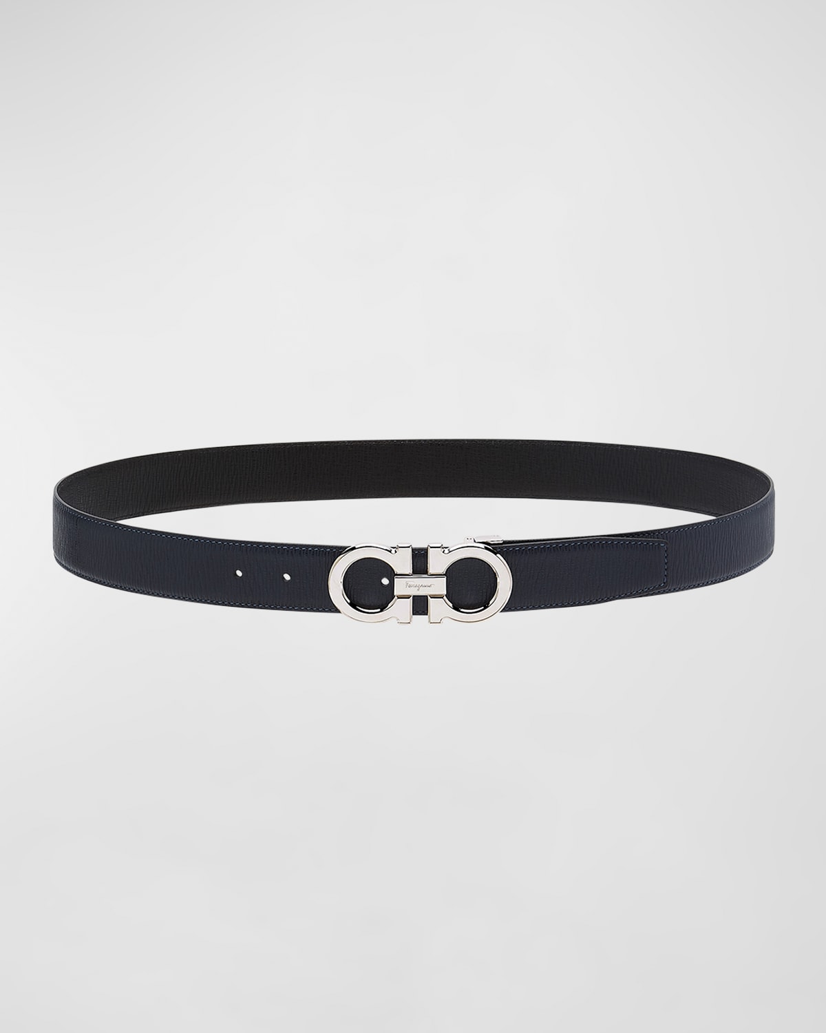 Ferragamo Men's Reversible Leather Gancini-buckle Belt In Deep Ocean