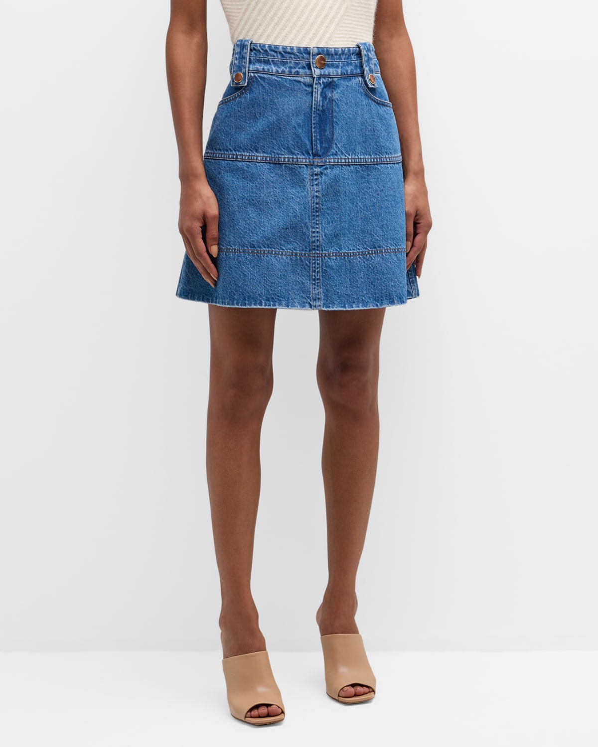 Tanya Taylor Hudie High-waist Short Denim Skirt In Blue
