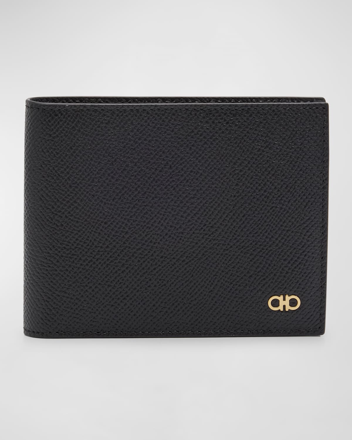 Ferragamo Micro Gancio Textured Bi-fold Wallet In Nero