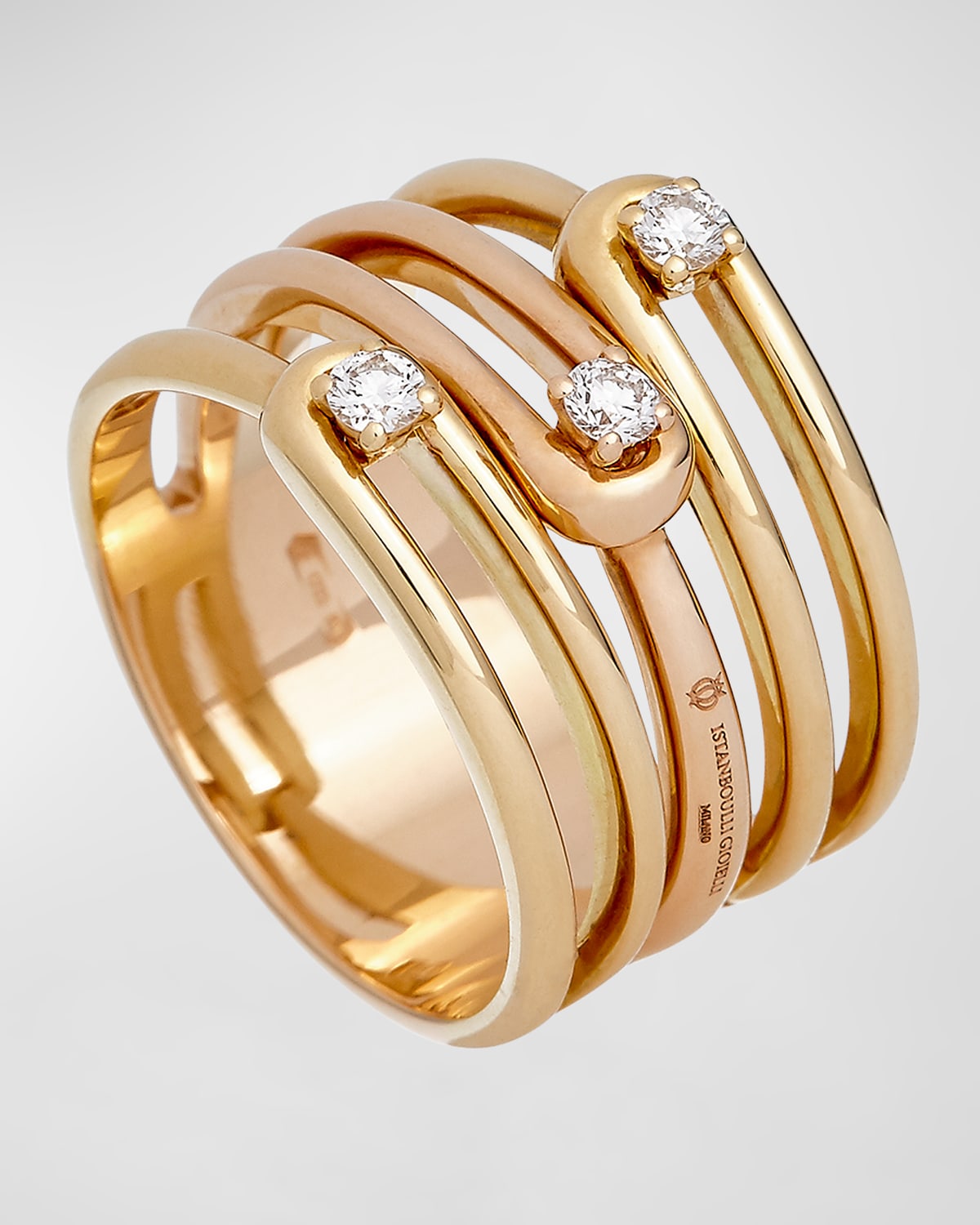18K Yellow Gold Ring with 3 Diamonds, Size 7