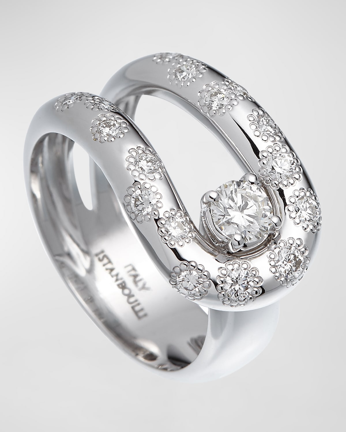 Krisonia 18k White Gold Wide Ring With Diamonds In Metallic