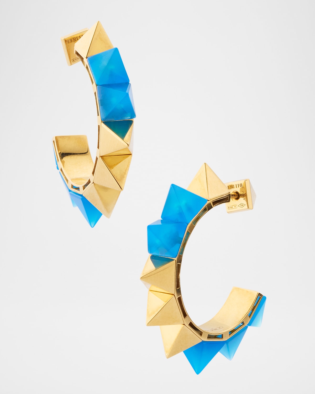 Studs 18K Yellow Gold Medium Hoop Earrings with Blue Agate