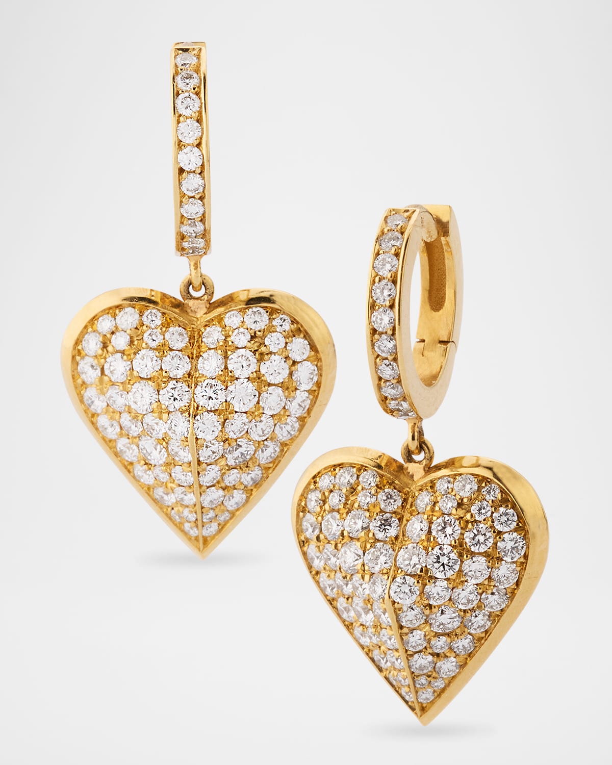 18K Yellow Gold Hearts Full Pave Diamond Pendant Earrings