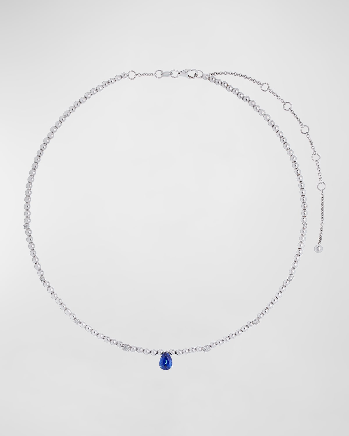 18K White Gold Necklace with Diamonds and Blue Sapphire