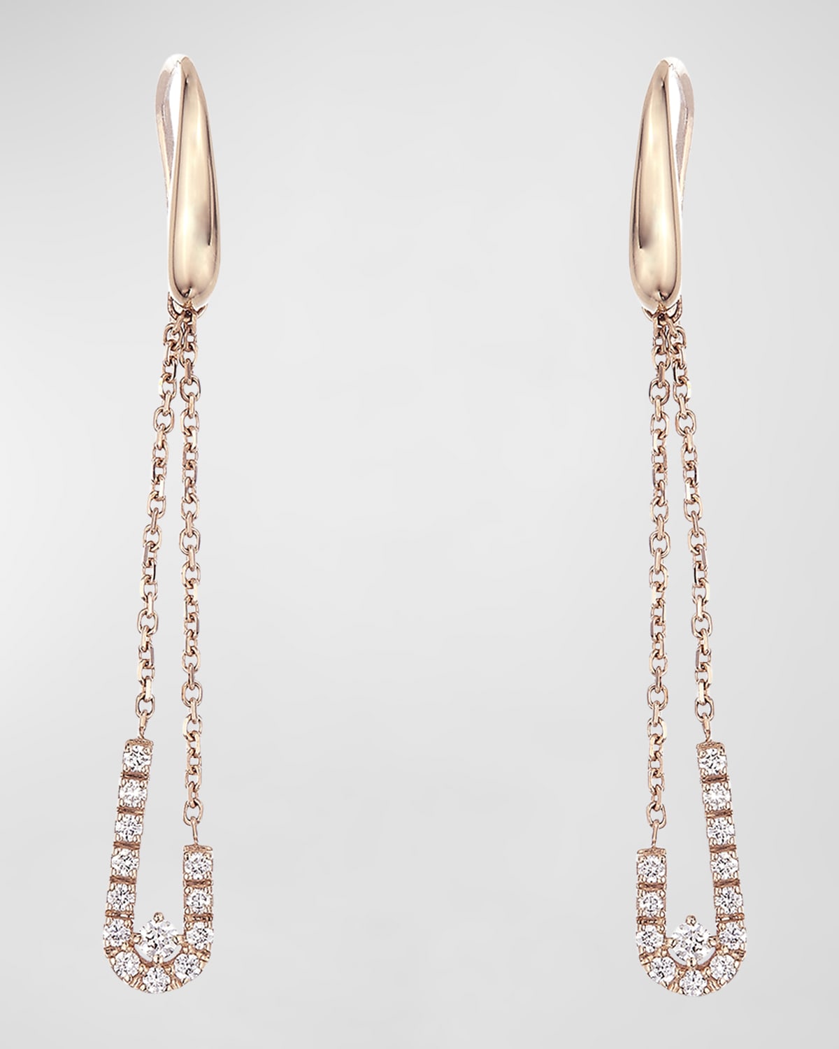 18K Rose Gold Chain Earrings with Diamonds