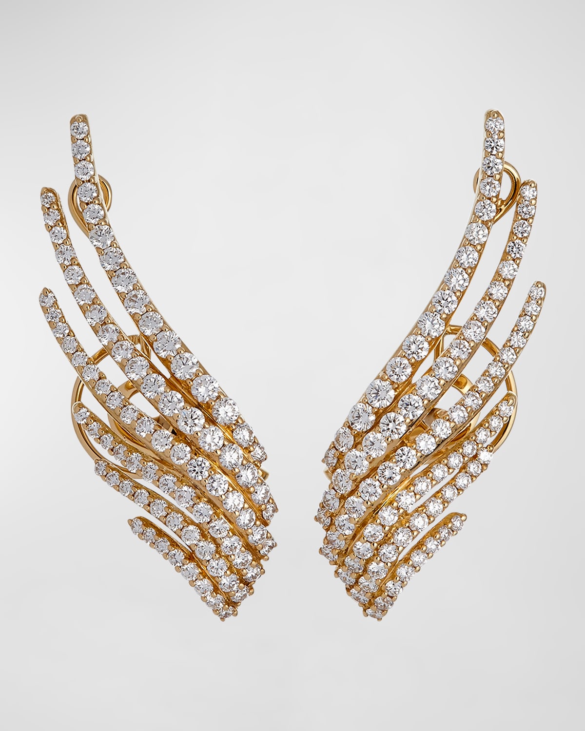 18K Yellow Gold Multi Row Earrings with Diamonds