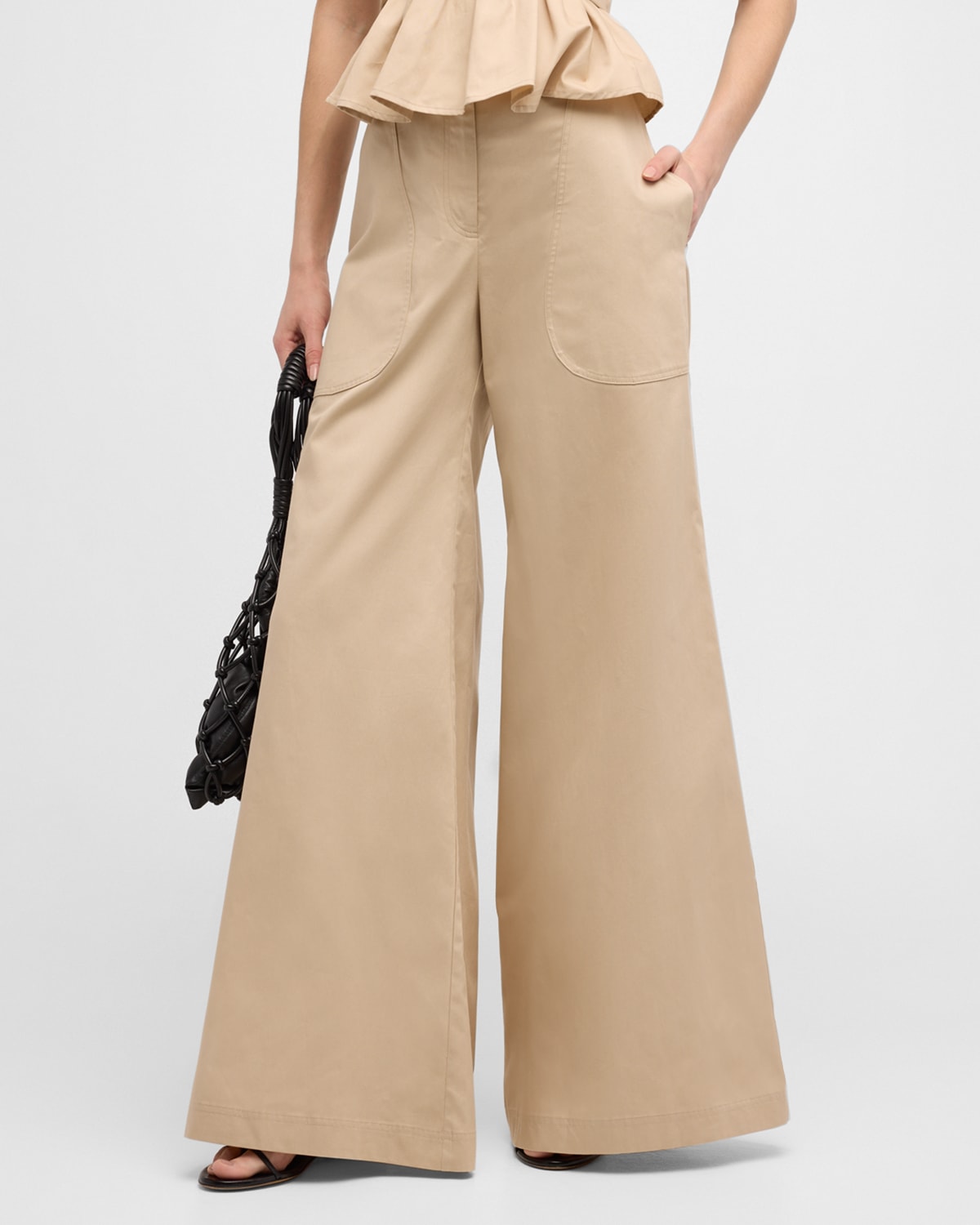 Just Bee Queen Oslo Wide-leg Puddle Trousers In Light Beige