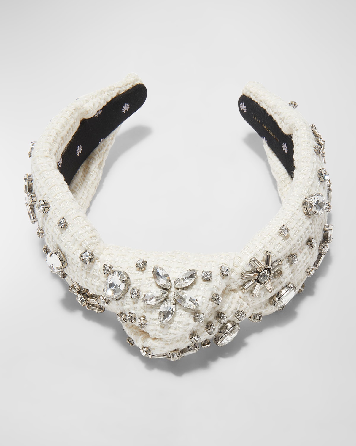 Lele Sadoughi Embellished Tweed Knotted Headband In Chalk