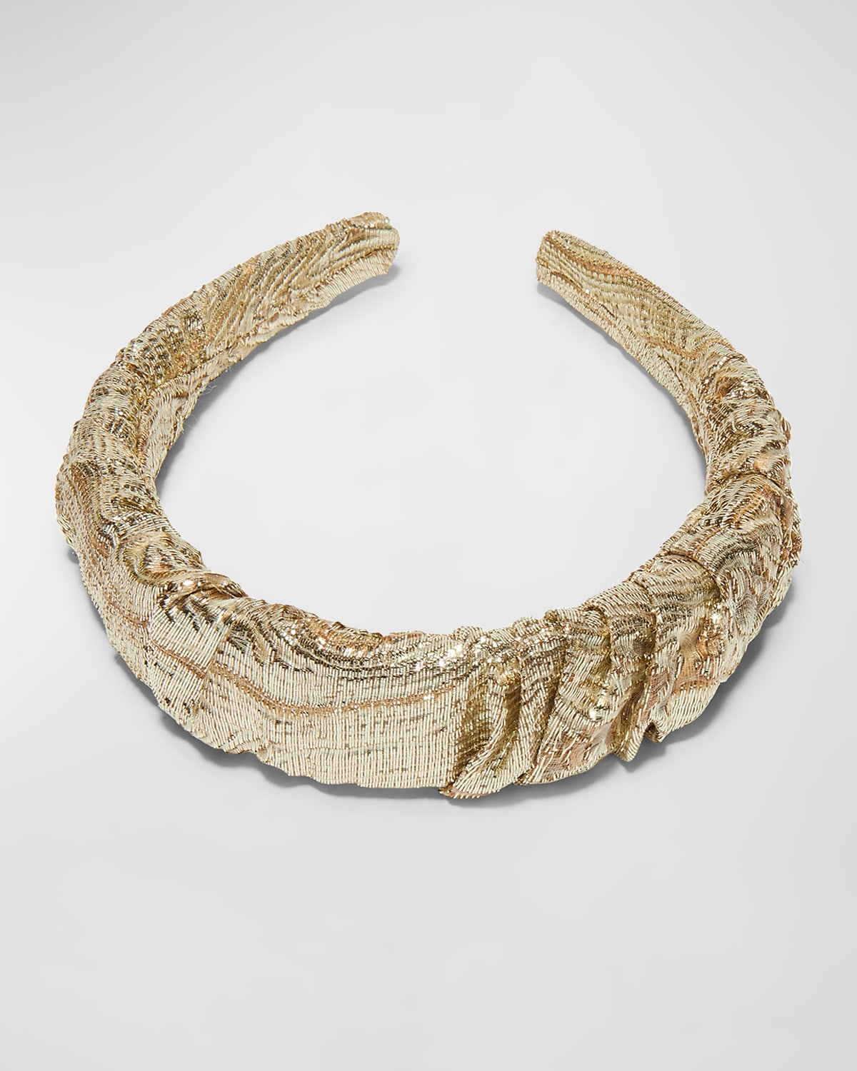 Shop Lele Sadoughi Kelly Metallic Ruched Headband In Gold