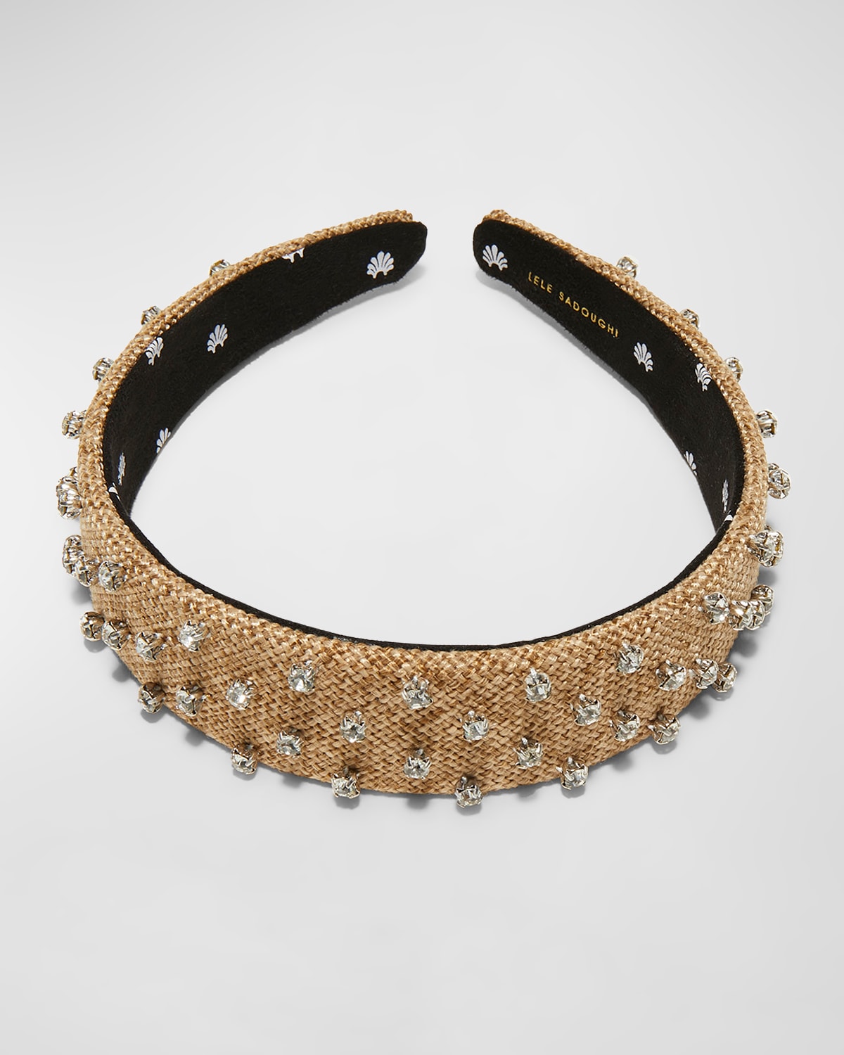 Shop Lele Sadoughi Bessette Embellished Woven Headband In Natural