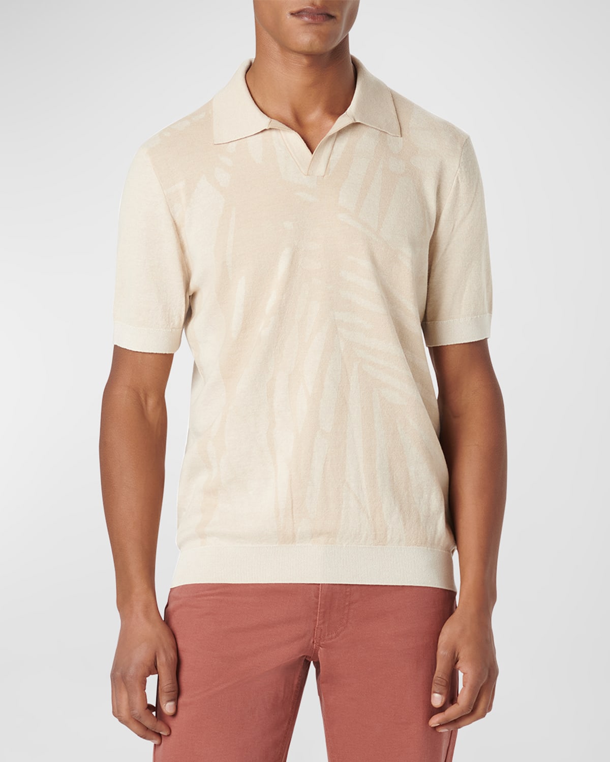 Shop Bugatchi Men's Tonal Leaf Sweater With Johnny Collar In Sand