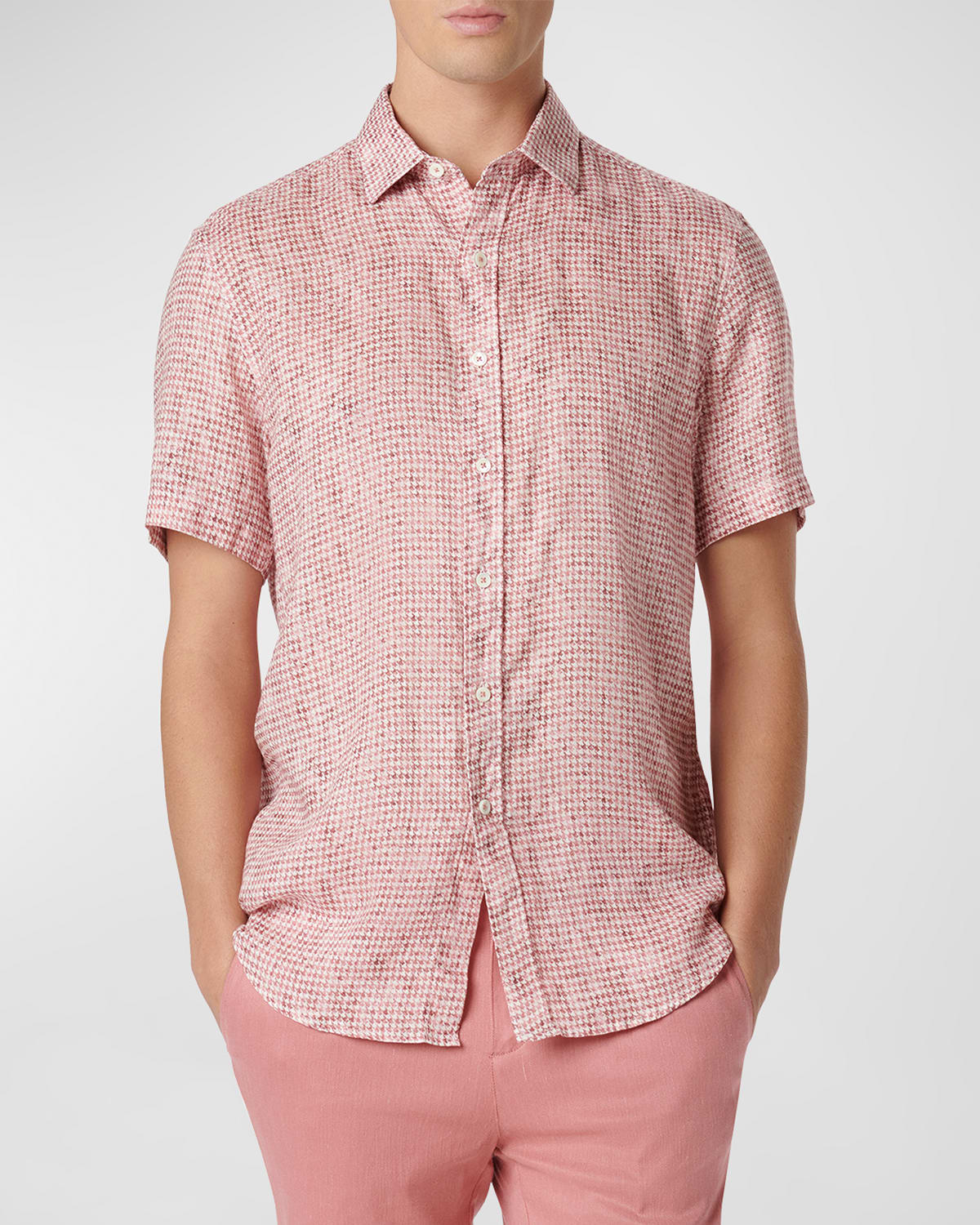Shop Bugatchi Men's Orson Houndstooth Linen Sport Shirt In Dusty Pink