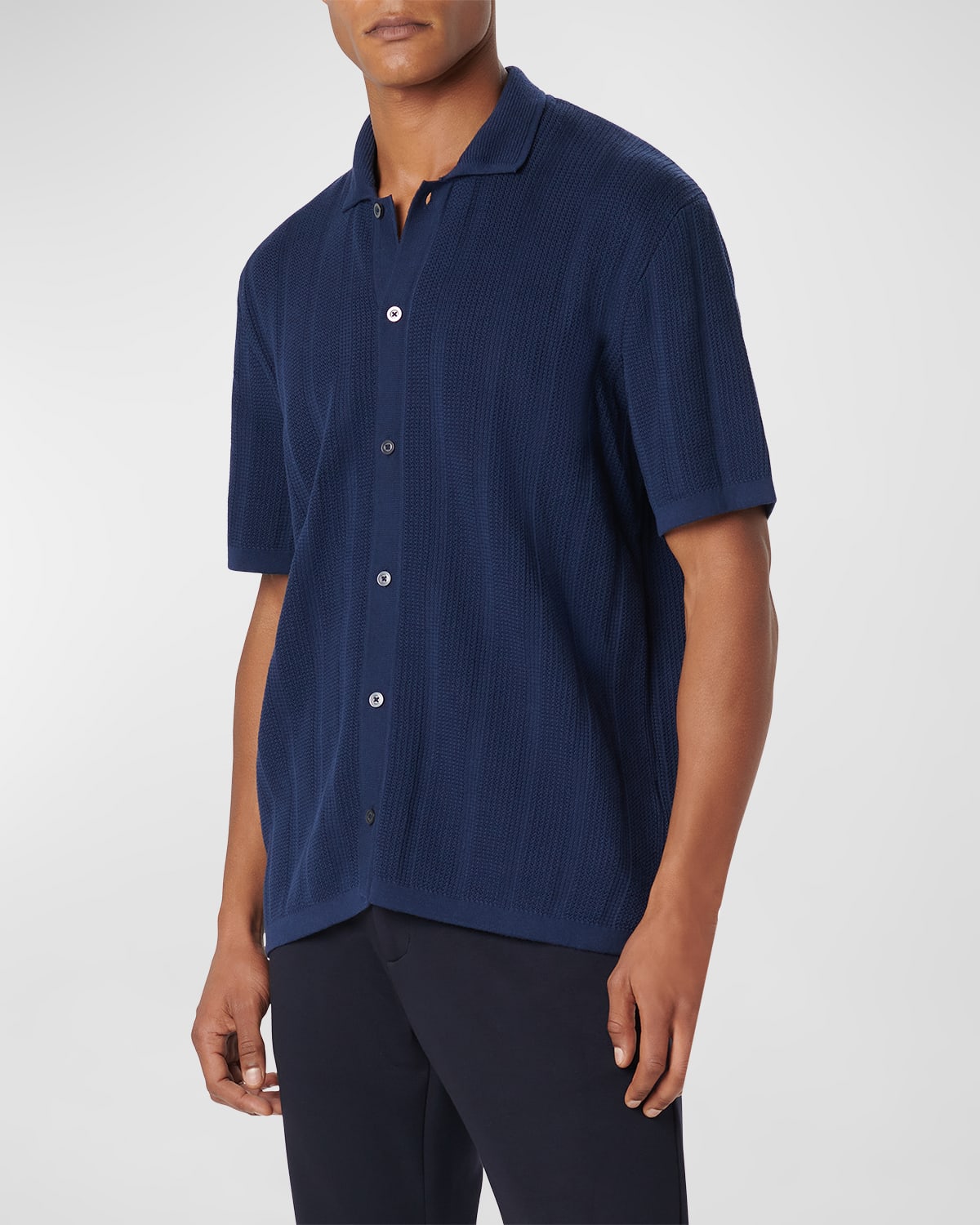 Shop Bugatchi Men's Full-button Polo Sweater In Navy