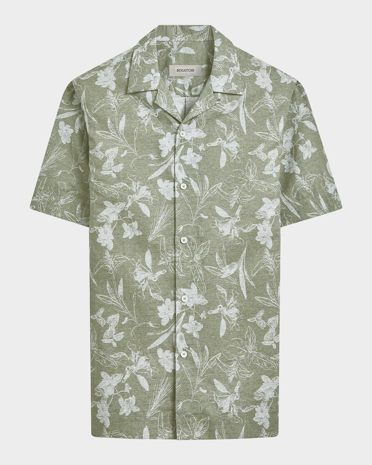 Bugatchi Men's Orson Floral Cotton & Linen Short-sleeve Shirt In Olive