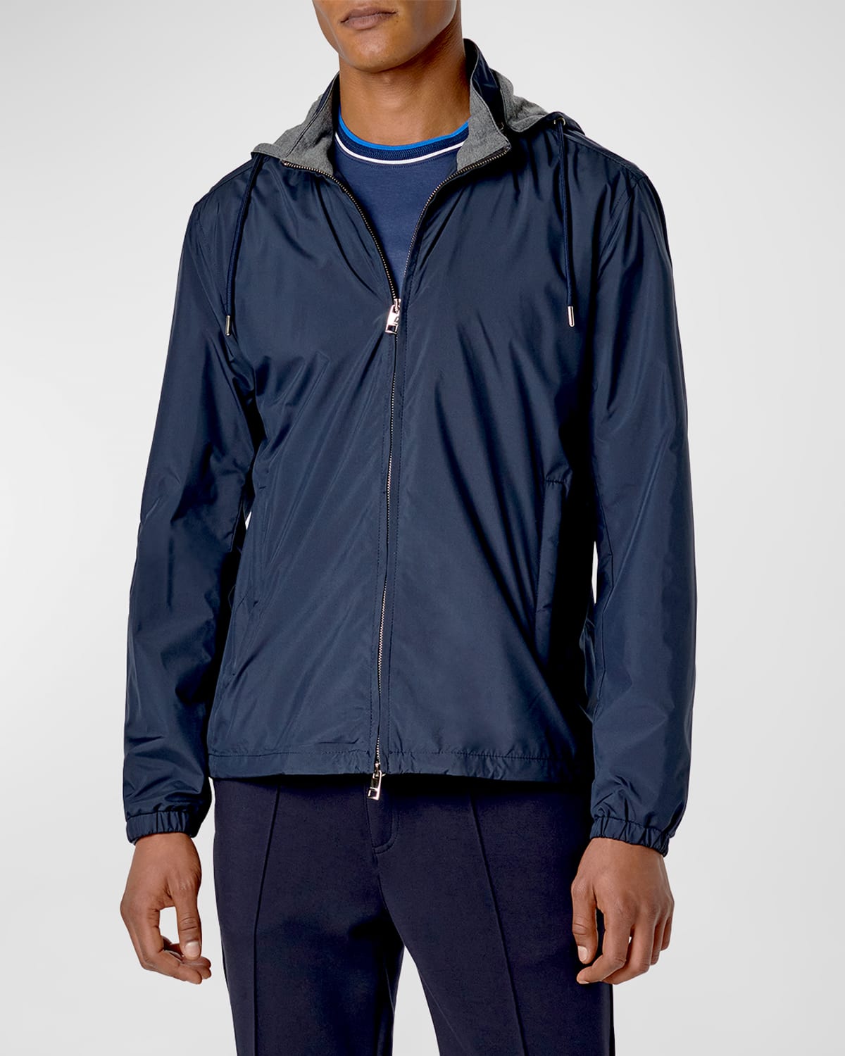 Shop Bugatchi Men's Wind-resistant Jacket With Detachable Hood In Navy