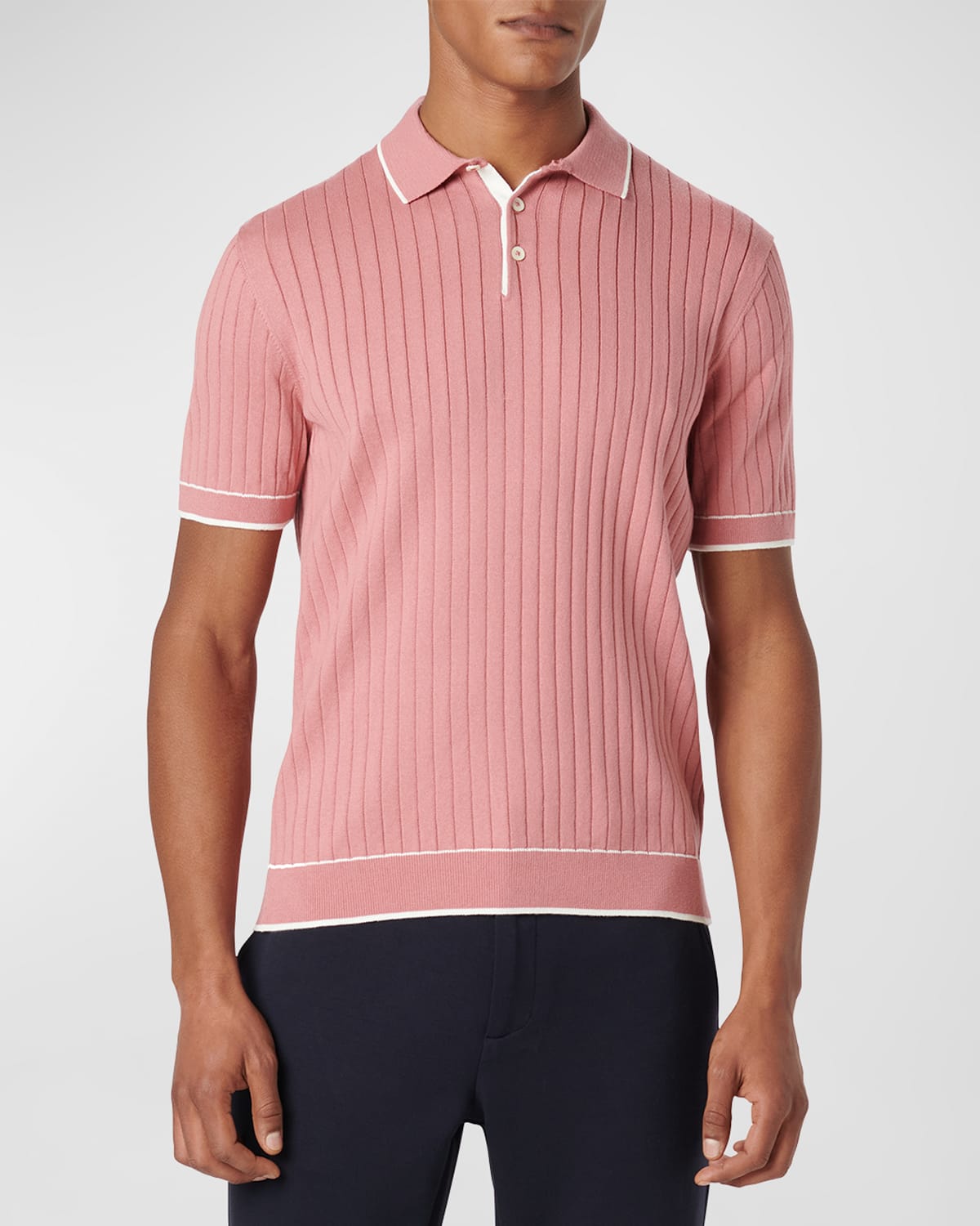 Shop Bugatchi Men's Ribbed Polo Sweater In Dusty Pink