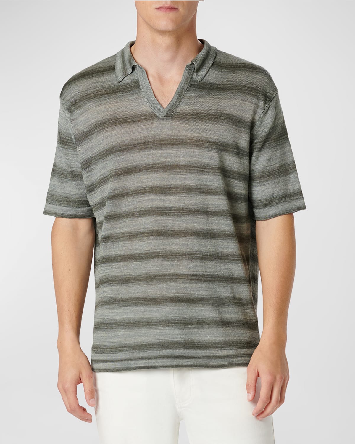 Shop Bugatchi Men's Striped Linen Sweater With Johnny Collar In Zinc