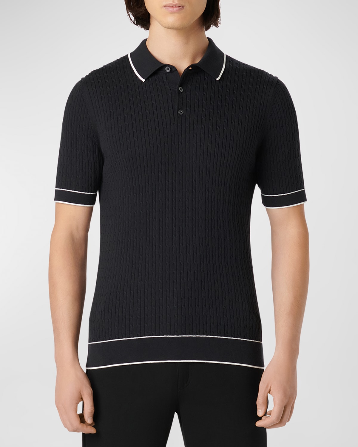 Shop Bugatchi Men's Cable-knit Polo Sweater In Black