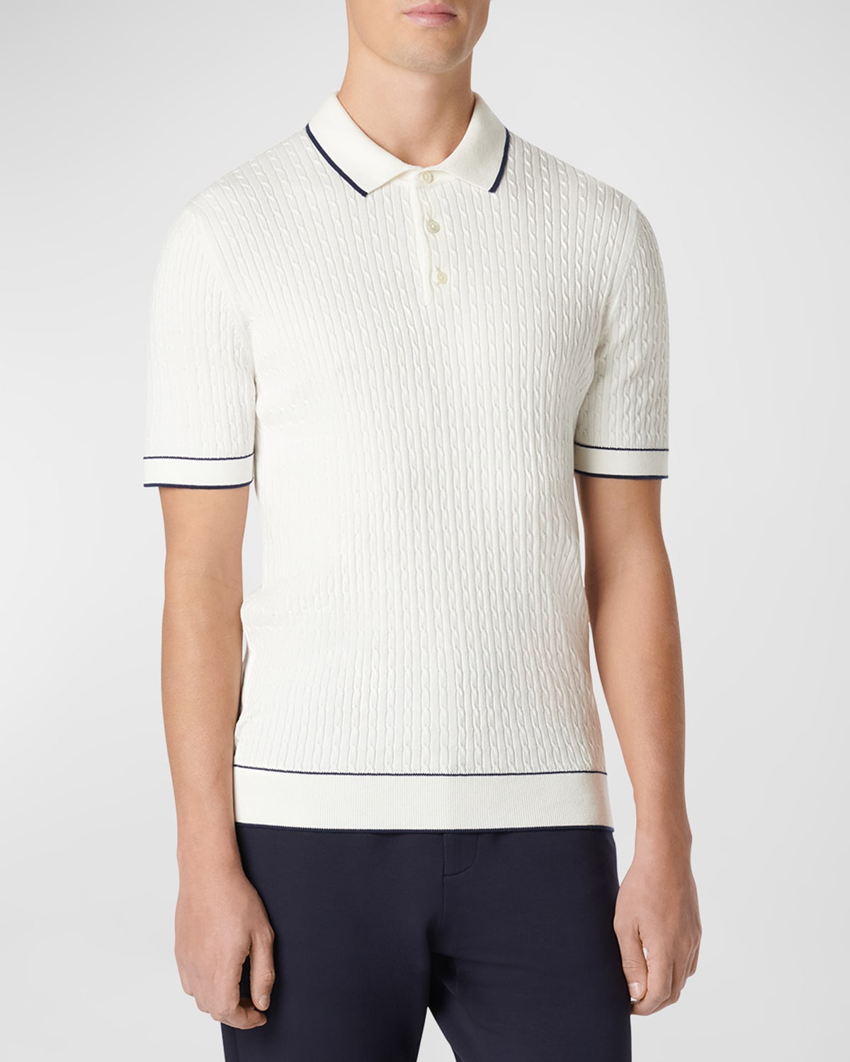 Shop Bugatchi Men's Cable-knit Polo Sweater In Chalk