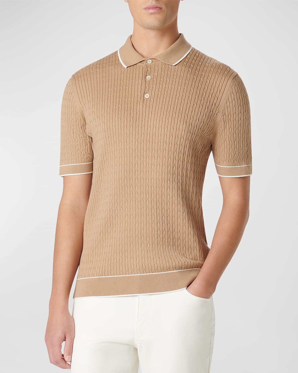 Shop Bugatchi Men's Cable-knit Polo Sweater In Caramel