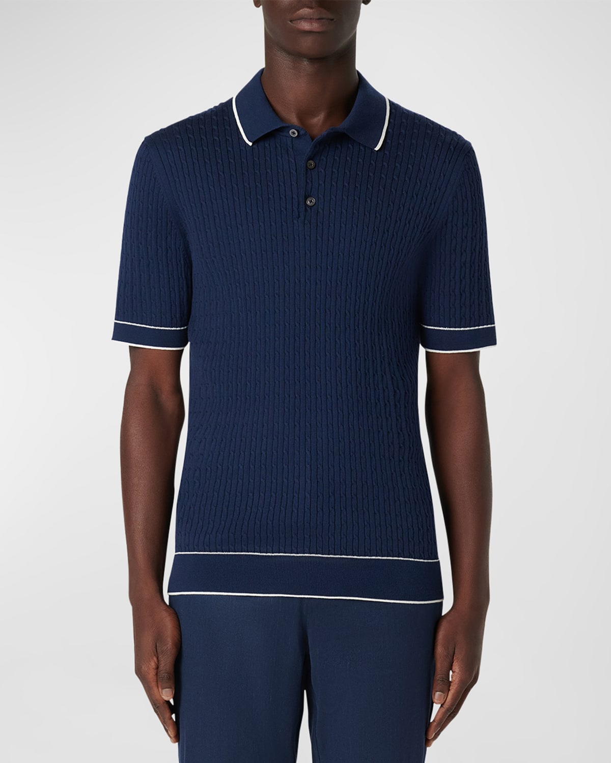 Shop Bugatchi Men's Cable-knit Polo Sweater In Navy