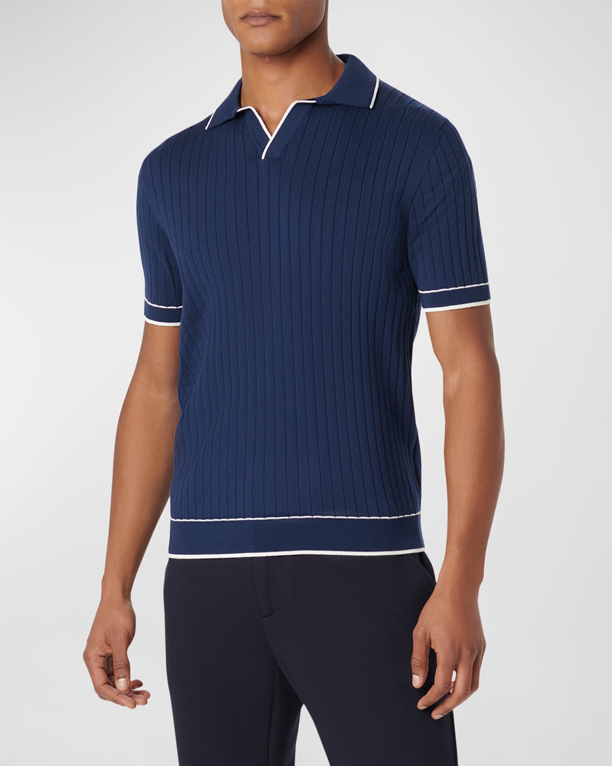 Shop Bugatchi Men's Ribbed Sweater With Johnny Collar In Navy