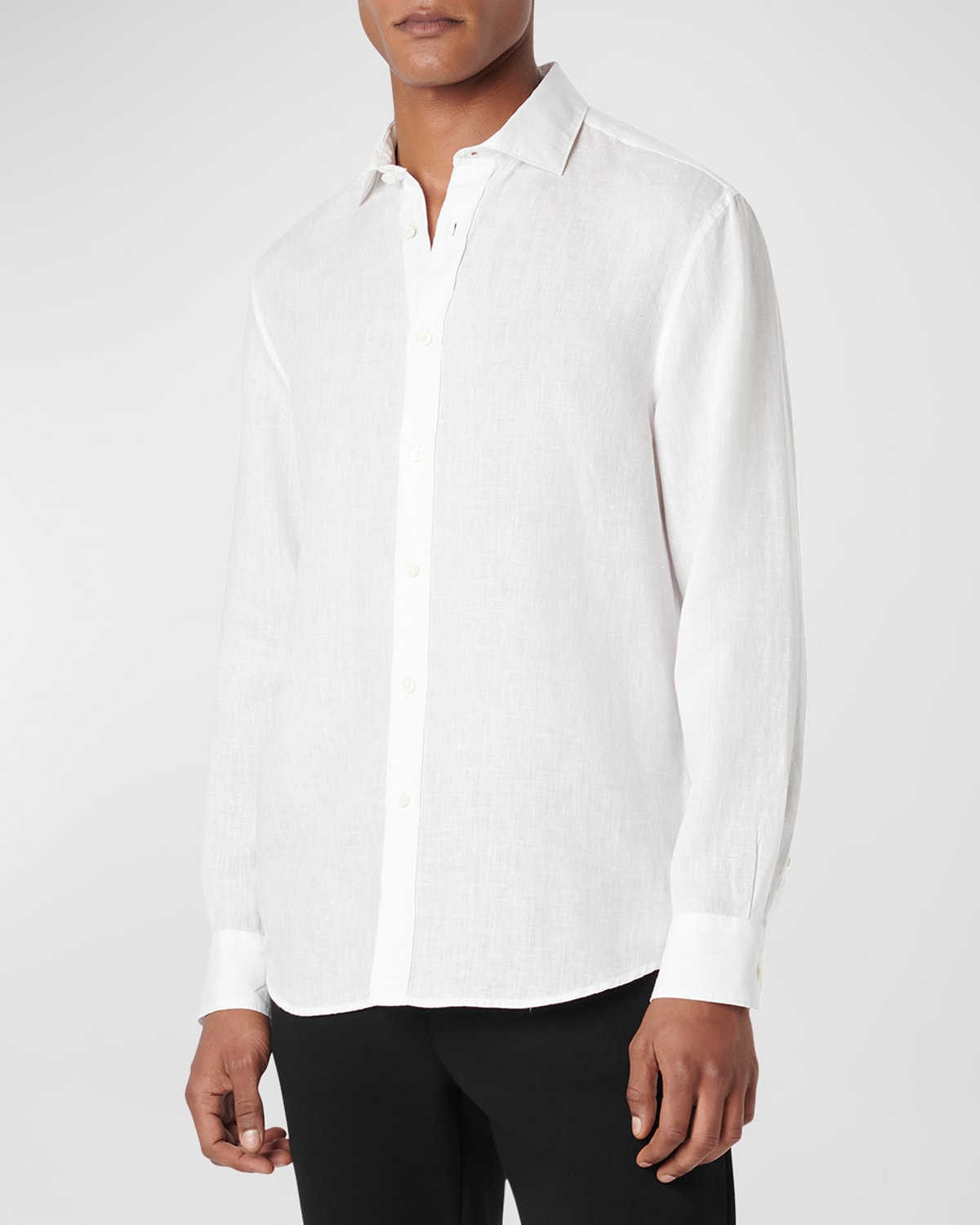 Bugatchi Men's Solid Linen Shaped Sport Shirt In White