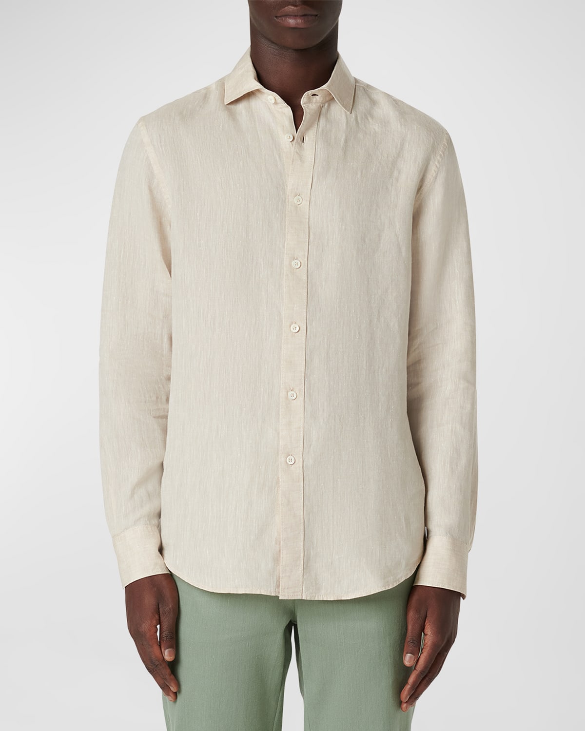 Shop Bugatchi Men's Solid Linen Shaped Sport Shirt In Beige