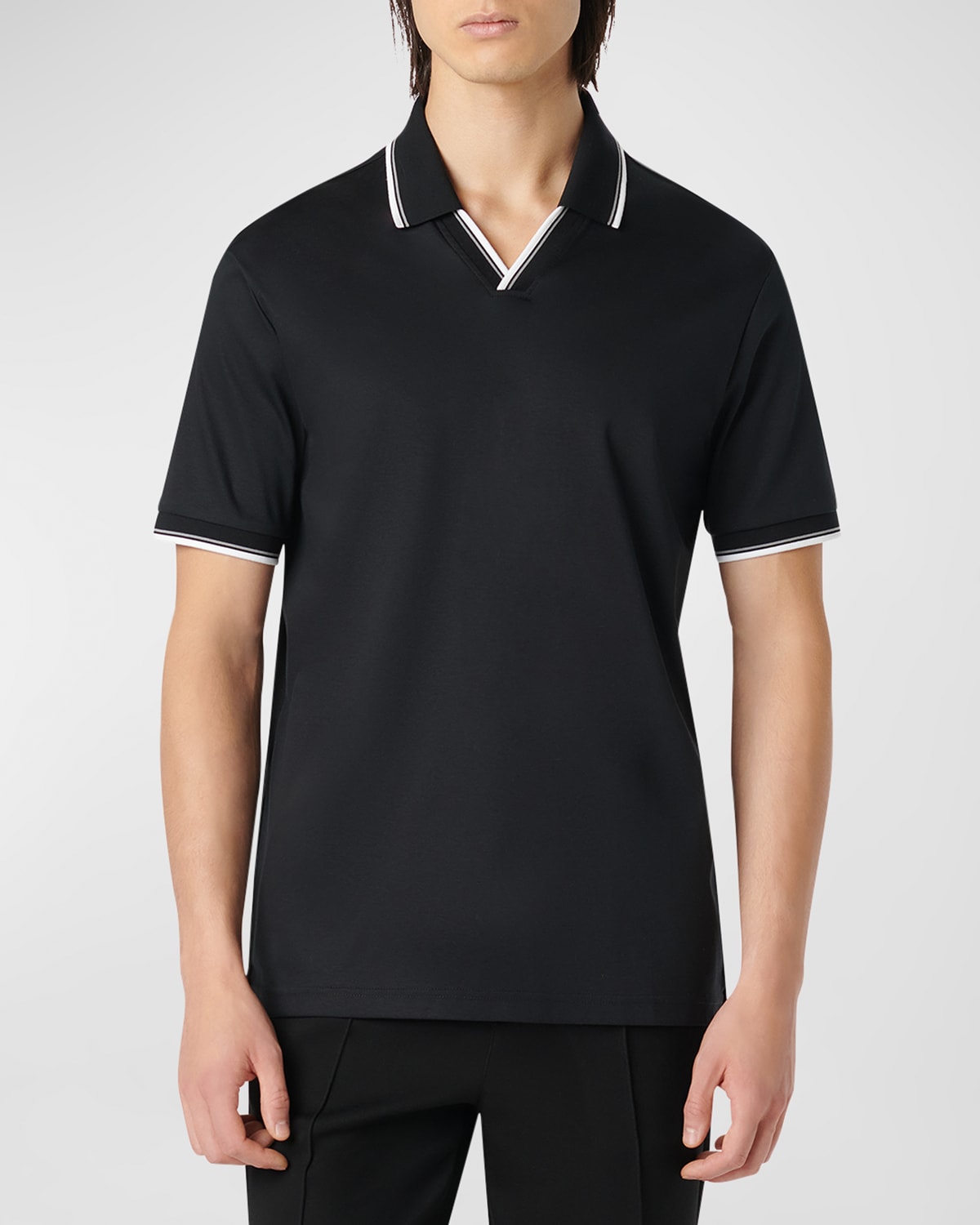 Shop Bugatchi Men's Polo Shirt With Johnny Collar In Black