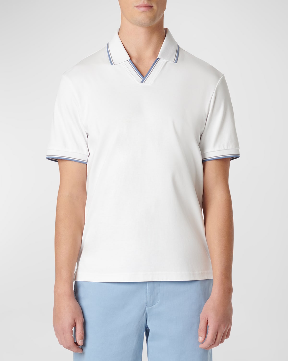 Shop Bugatchi Men's Polo Shirt With Johnny Collar In White