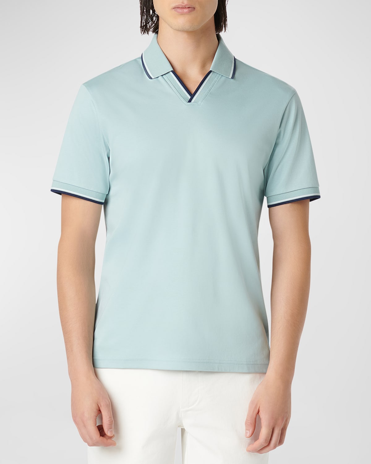 Shop Bugatchi Men's Polo Shirt With Johnny Collar In Seafoam
