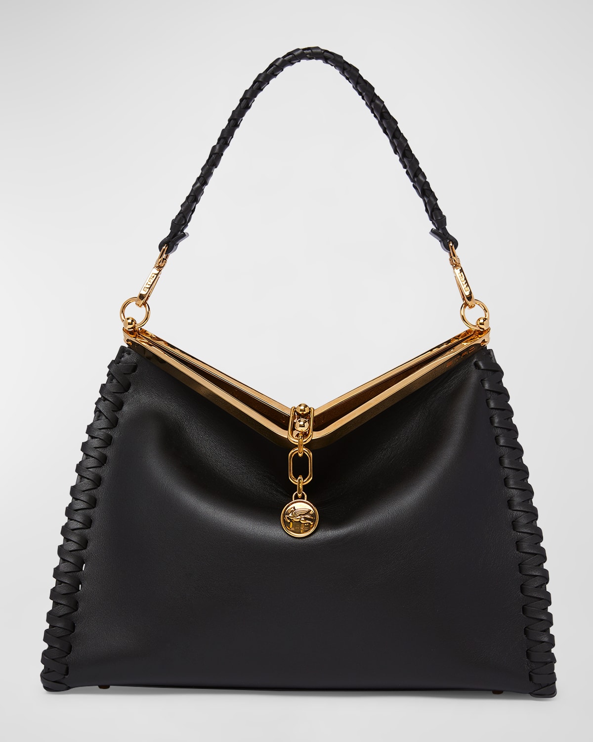 Etro Vela Leather Shoulder Bag In Black