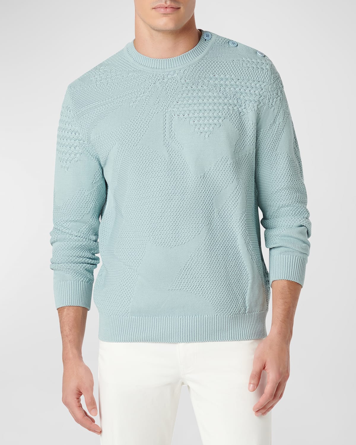 Shop Bugatchi Men's Tonal Patterned Sweater With Button Detail In Seafoam