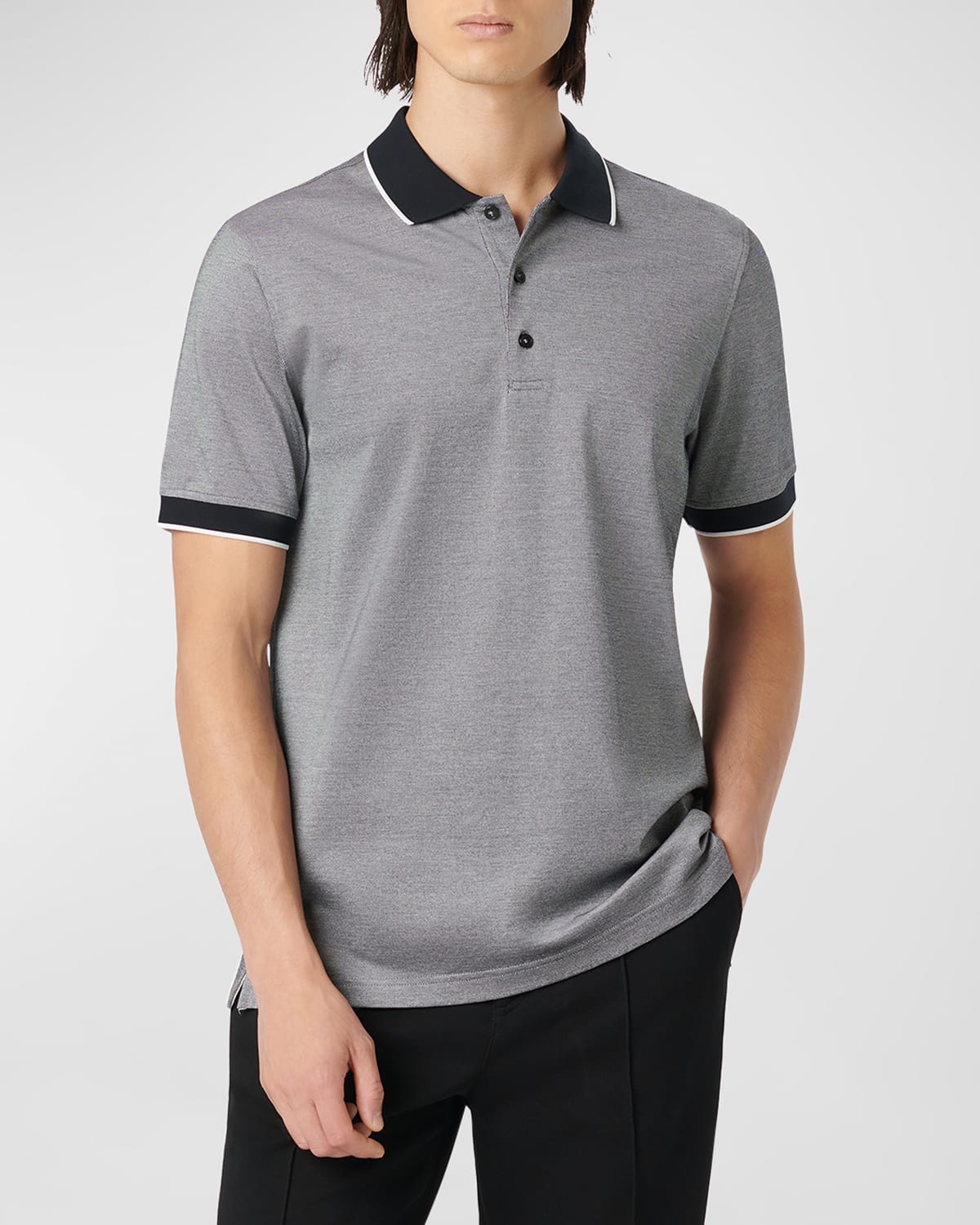 Bugatchi Men's Short-sleee 3-button Polo Shirt In Gray