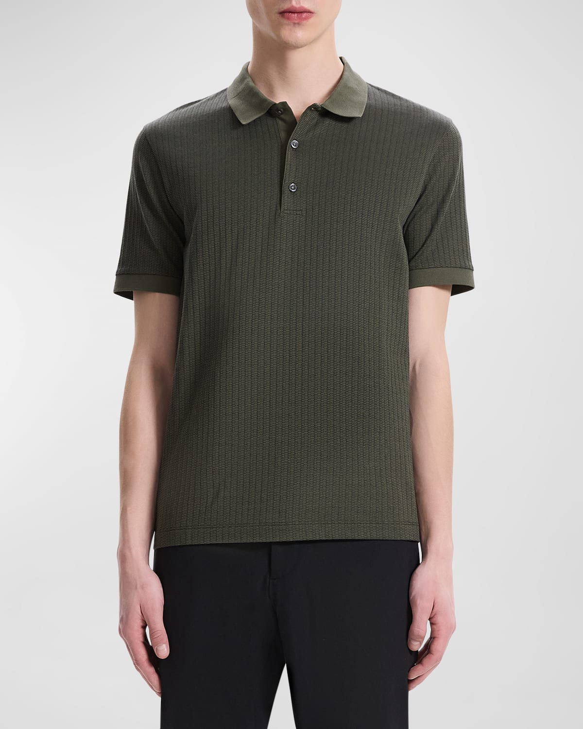 Shop Theory Men's Zelig Jacquard Polo Shirt In Dk Olv/blk