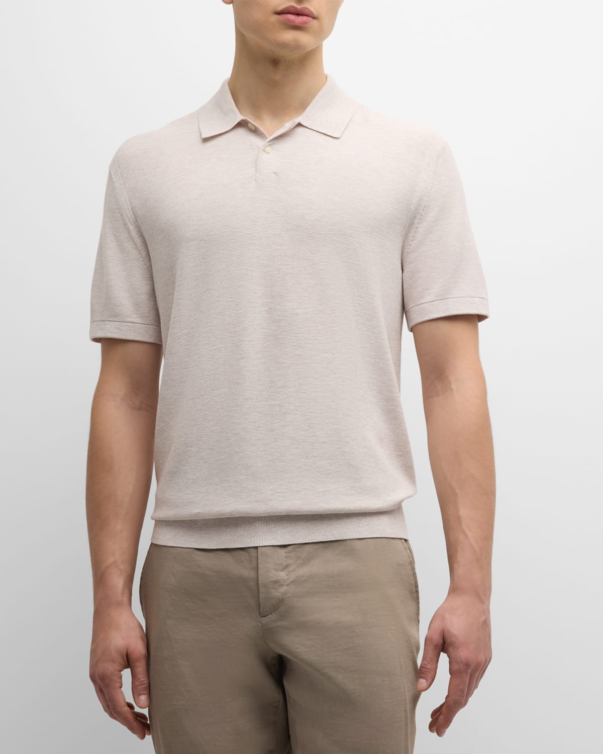Shop Theory Men's Goris Fine Bilen Polo Shirt In Melange Ivory