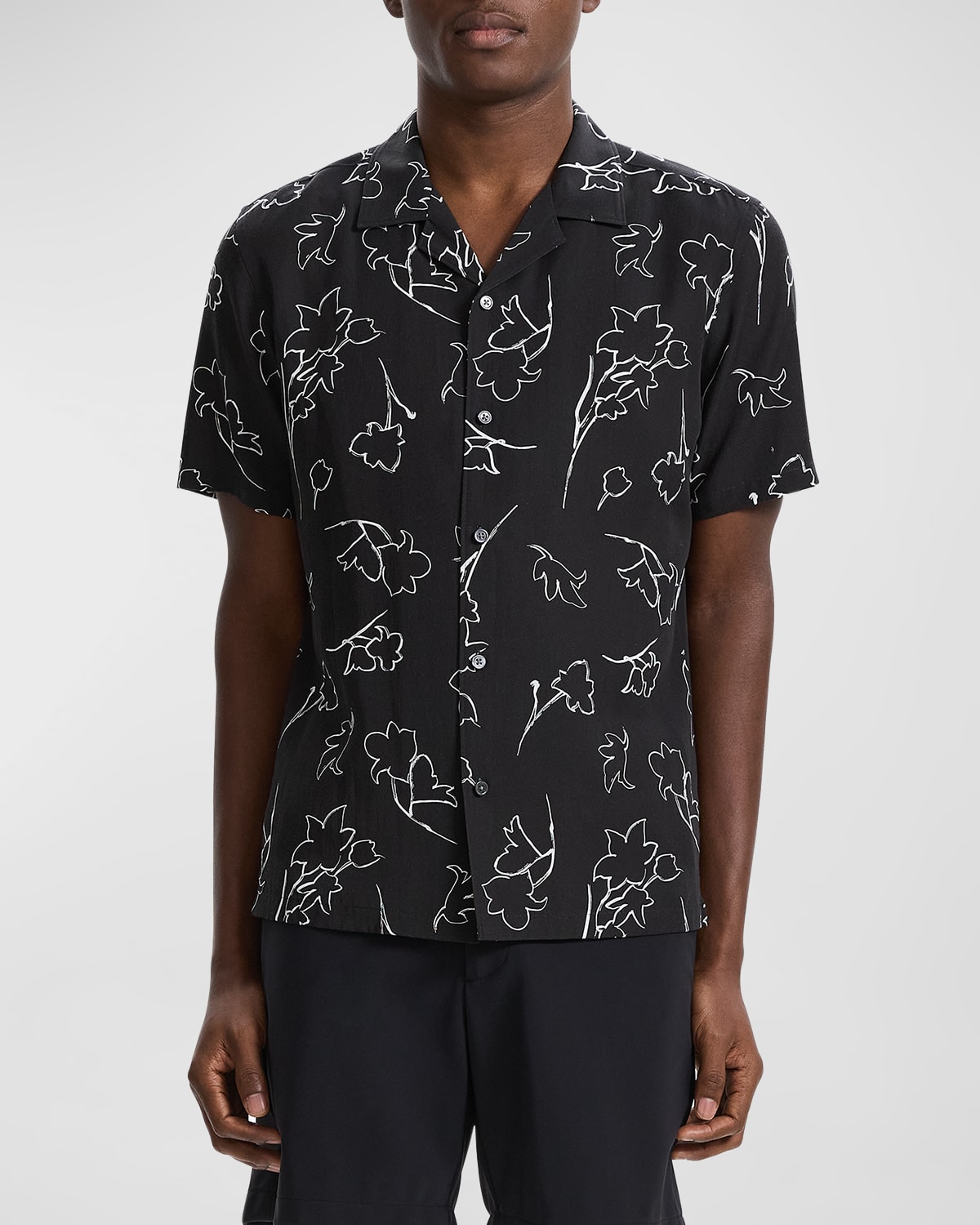 Shop Theory Men's Irving Floral Sketch Camp Shirt In Black Multi