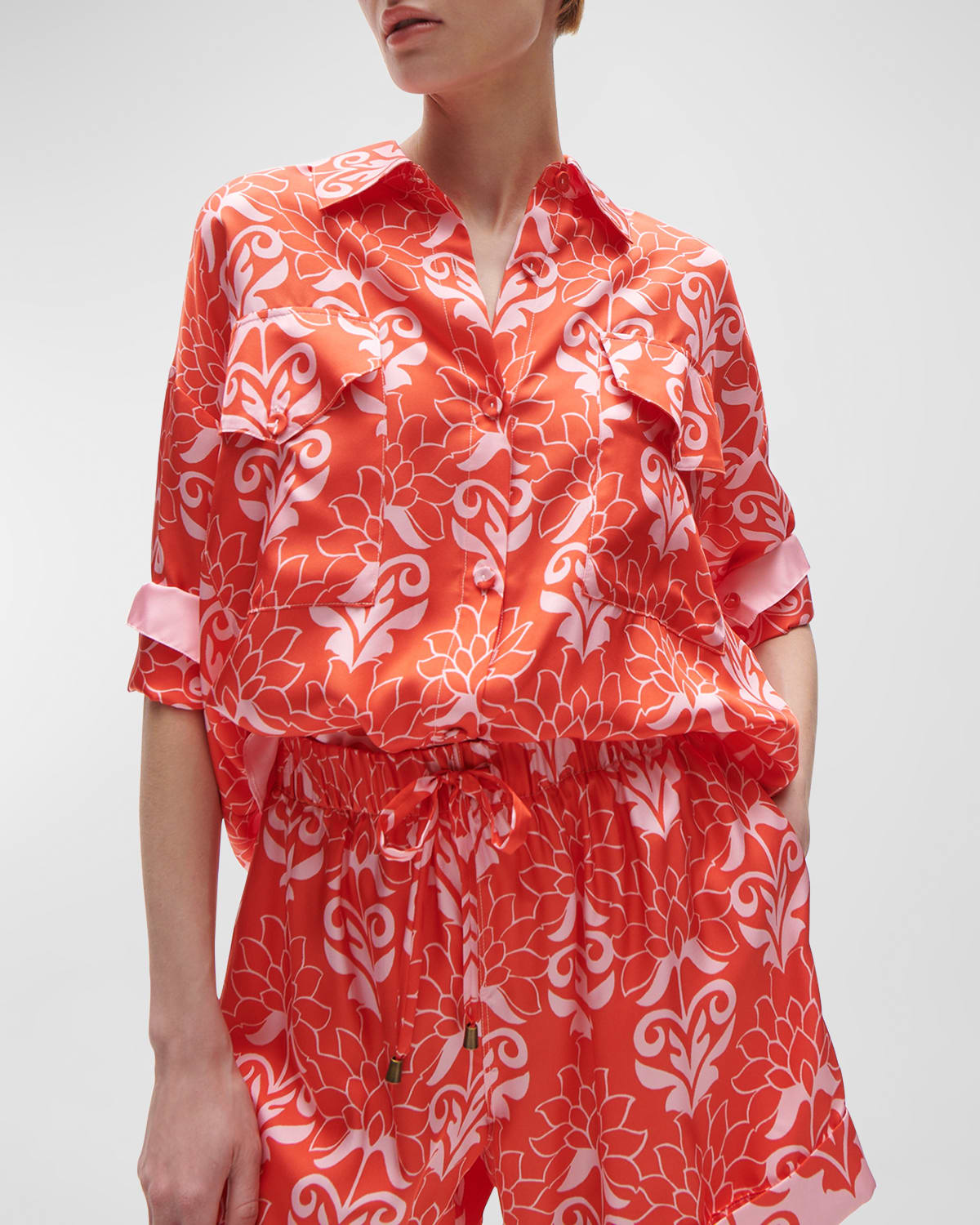 FIGUE FRANCIS PRINTED SILK BUTTON-FRONT TOP